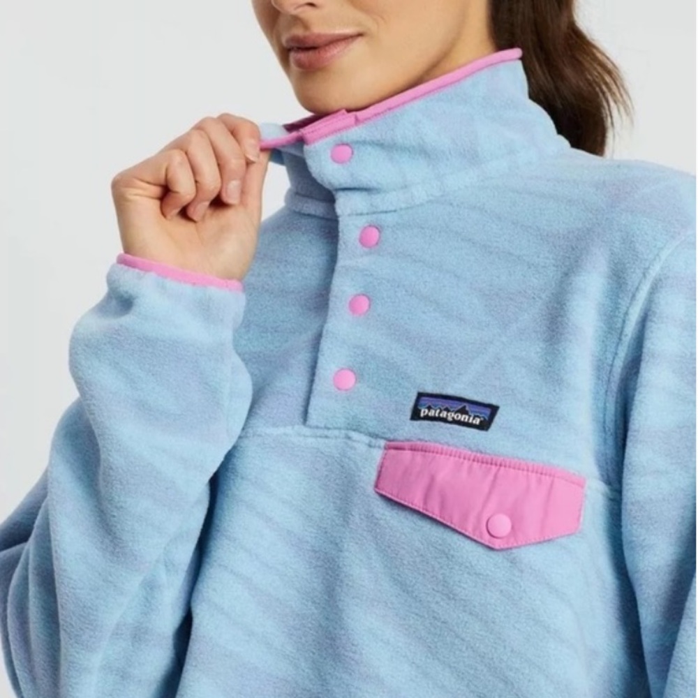 Patagonia Synchilla 1/4 Snap Pullover Sweatshirt Pink Blue Floral Sz Medium
